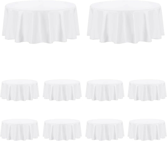 PureFit 10 Pack Round White Table Cloths 70 Inch for Round Tables, Stain and Wrinkle Resistant Table Linens for Home Use, Wedding, Party, Banquet and Camping