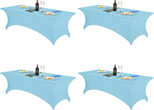 FORLIFE 4Pack Spandex Table Covers，Fitted Tablecloth for Rectangular Tables, Stretch Patio Table Covers, Universal Spandex Table Cover for Wedding, Banquet, Party (8ft, Bluemist)