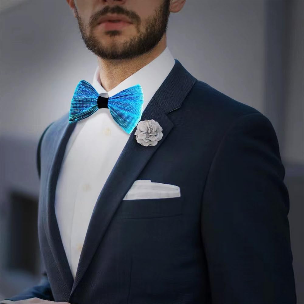 LED Light Up Bow Tie Wireless for Men - Flashing Fiber Optic Bowtie Glow in the Dark for Party Halloween Christmas