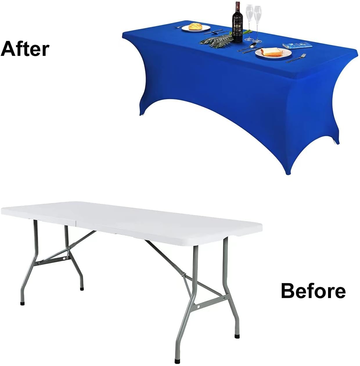 FORLIFE 4Pack Spandex Table Covers，Fitted Tablecloth for Rectangular Tables, Stretch Patio Table Covers, Universal Spandex Table Cover for Wedding, Banquet, Party (8ft, Royal)