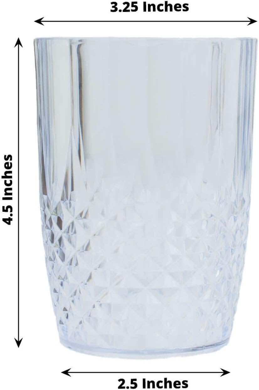 6-Pack Plastic Tumblers, 16oz Unbreakable Drinking Glasses Crystal Cut Style Clear - Shatterproof Short Cups