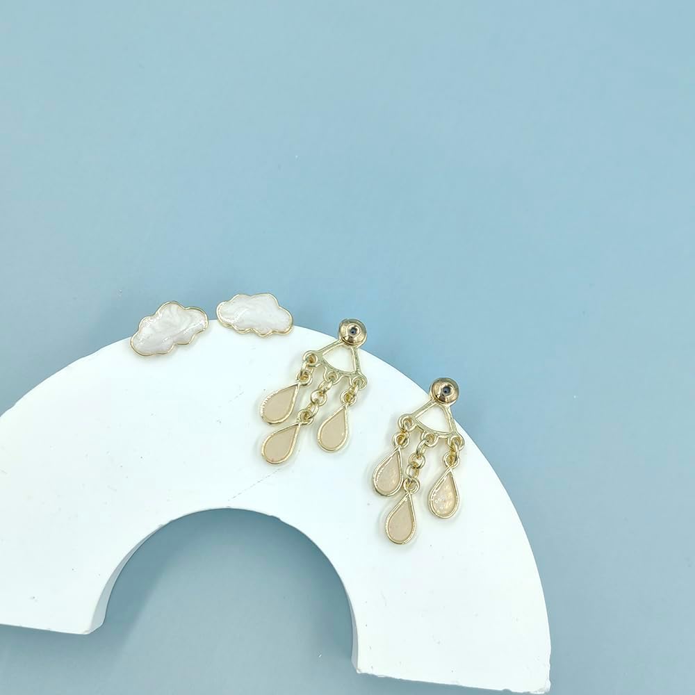 Fun Raindrop Cloud Earrings for Women Blue Rain Cloud Earrings Teardrop Tassel Dangle Earrings Interesting Weather Jewelry
