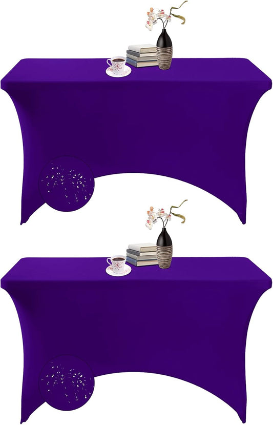 2Pack Spandex Waterproof Table Covers 4ft，Spandex 4ft Waterproof Table Cover for Party,Wedding, Banquet, and Events(Purple)