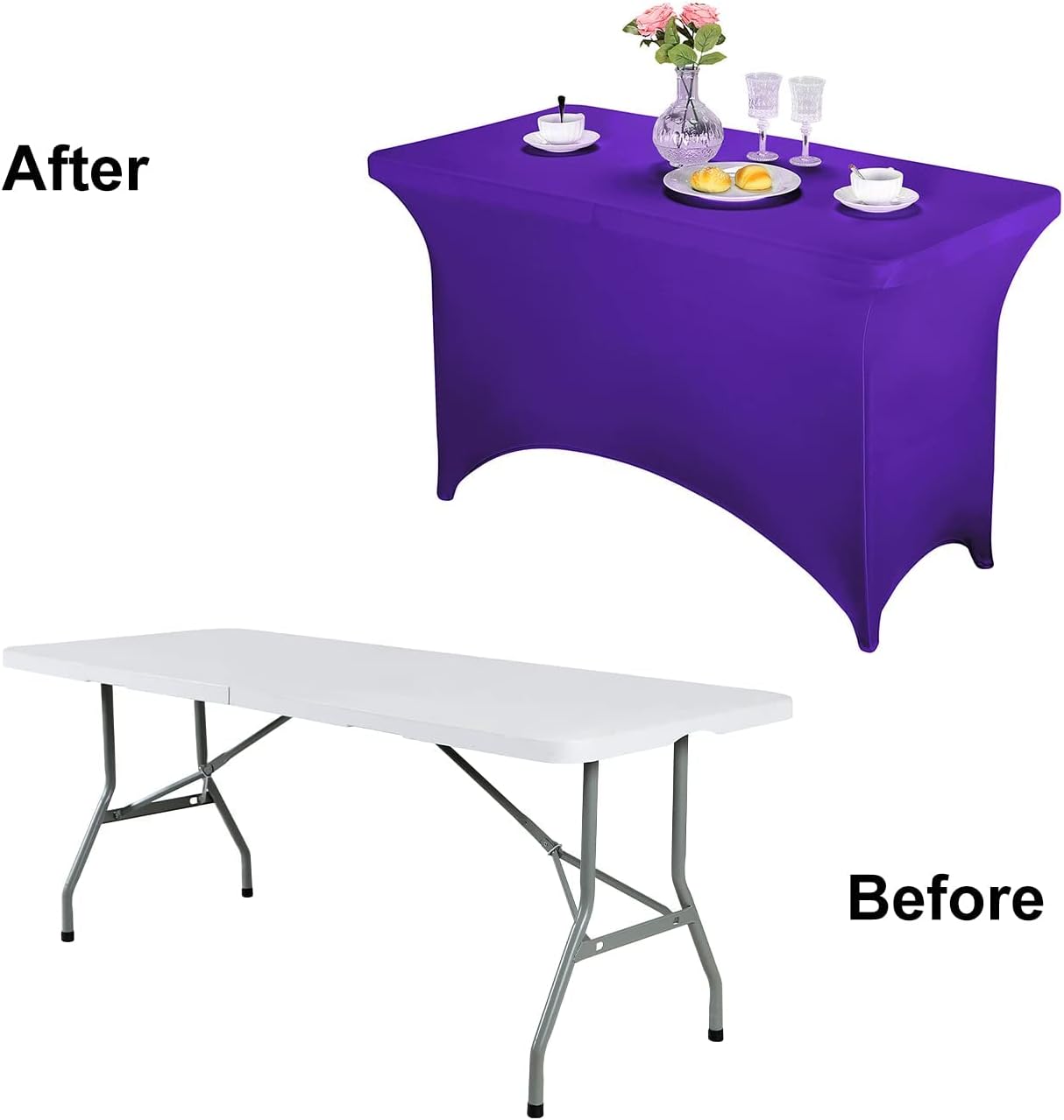 FORLIFE 2Pack Spandex Table Covers，Fitted Tablecloth for Rectangular Tables, Stretch Patio Table Covers, Universal Spandex Table Cover for Wedding, Banquet, Party (4ft, Purple)