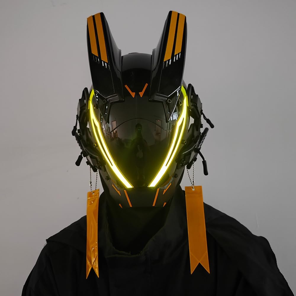 KYEDAY Punk Mask for Men,LED Mask for Women,Futuristic Punk Techwear, Cosplay Halloween Fit Party Music Festival Accessories