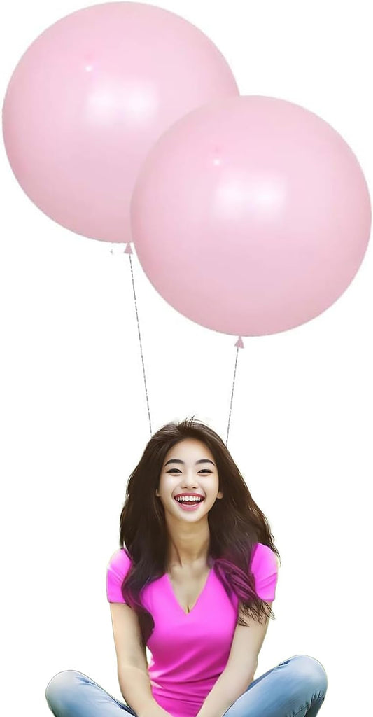 24 Inch Latex Round Balloons 10 Pack Macaron Pink Thick Big Balloons for Photo Shoot Wedding Baby Shower Birthday Party Decorations by IN-JOOYAA