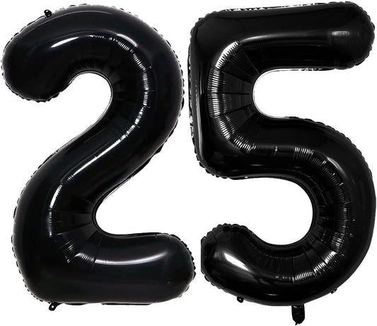 GOER Number 25 Balloons for 25th Birthday Party Decorations,42 Inch Jumbo Foil Helium 52 Balloons for 52nd Birthday Party Decoration (Black)