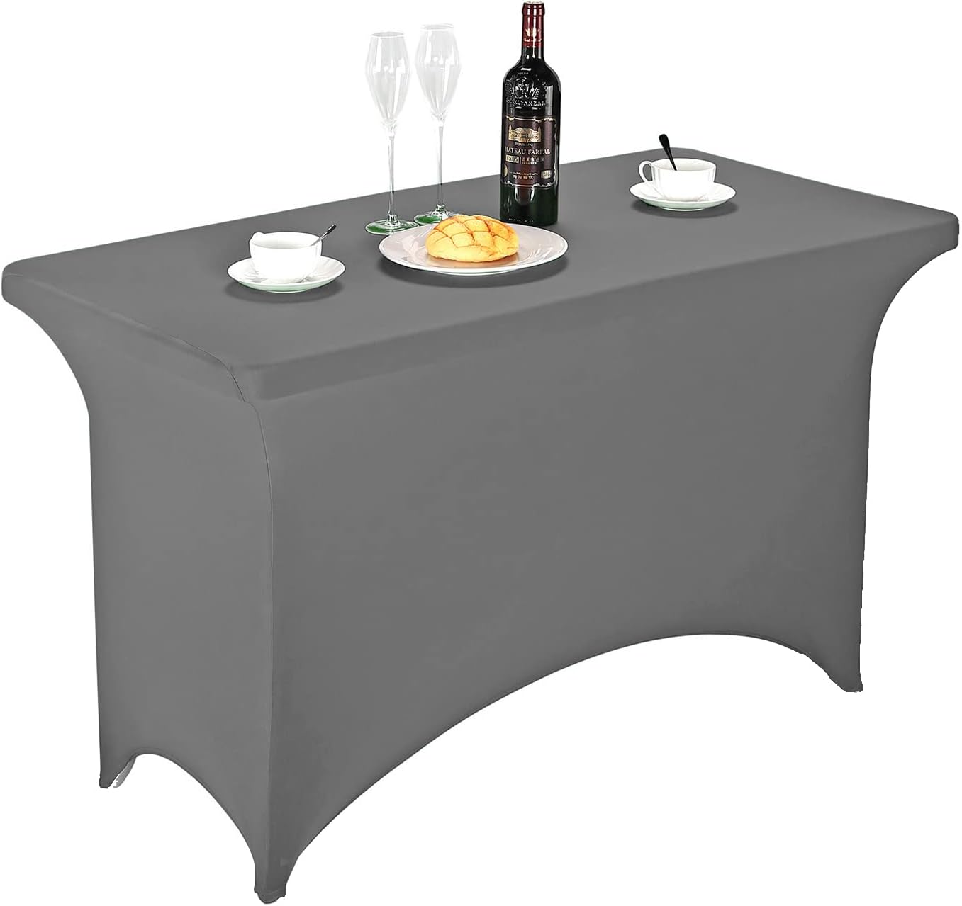 FORLIFE Spandex Table Cover - Fitted 4ft Rectangular Tablecloth, Stretch Patio Cover, Universal for Wedding, Banquet, Party (Gray)