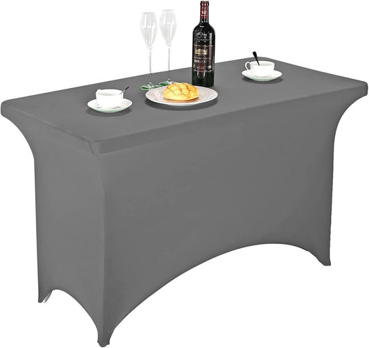 FORLIFE Spandex Table Cover - Fitted 4ft Rectangular Tablecloth, Stretch Patio Cover, Universal for Wedding, Banquet, Party (Gray)