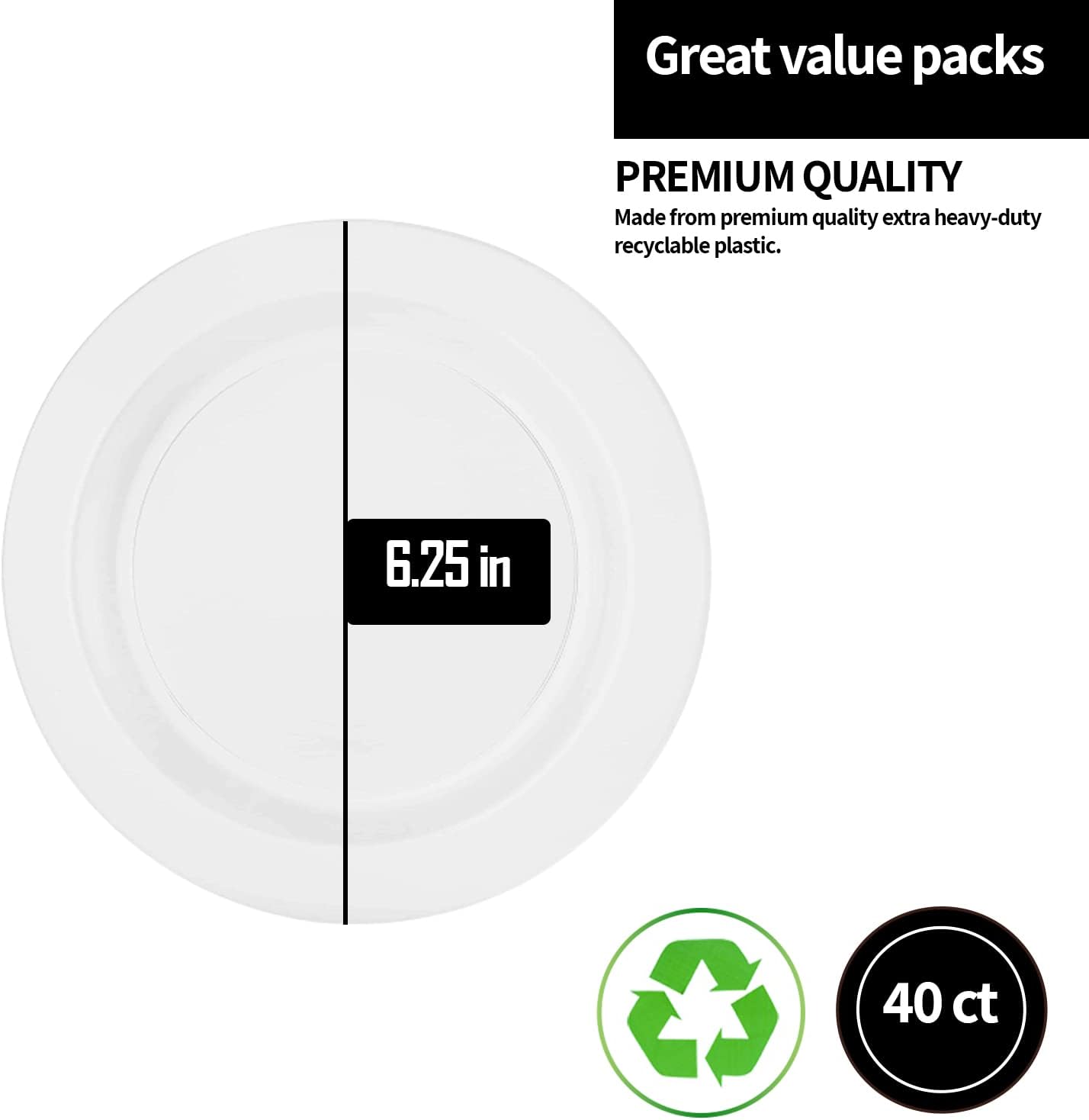 Lillian Tablesettings Premium Quality Heavyweight Plastic Plates China Like. Wedding and Party Dinnerware Plastic Plates 6.25 inc White/Pearl-Value Pack 40 Count