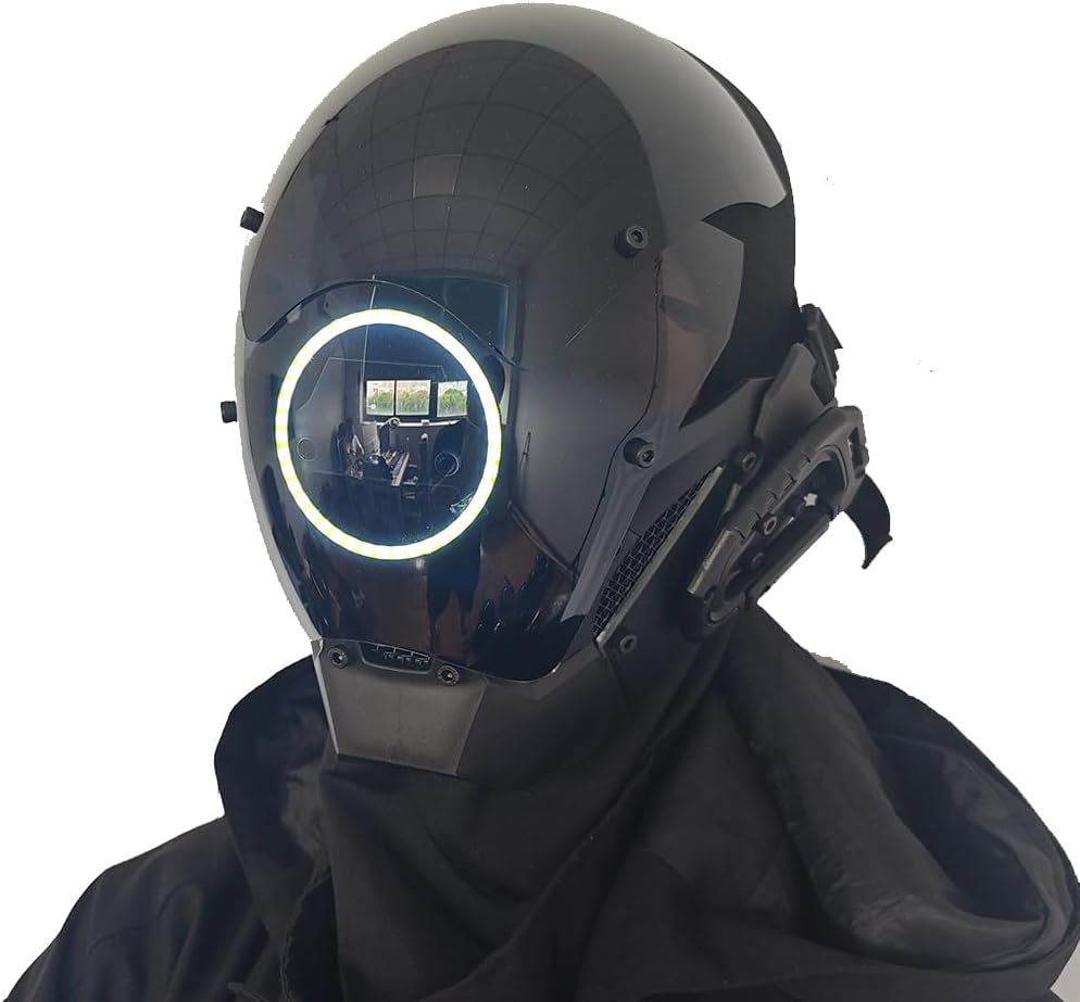 KYEDAY Punk Mask Cosplay for Men, LED Round Light Mask for Women Cosplay Halloween Fit Party Music Festival Accessories