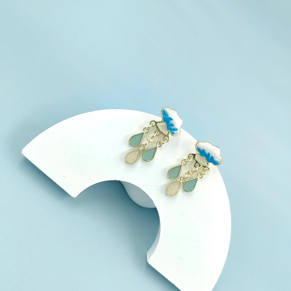 Fun Raindrop Cloud Earrings for Women Blue Rain Cloud Earrings Teardrop Tassel Dangle Earrings Interesting Weather Jewelry