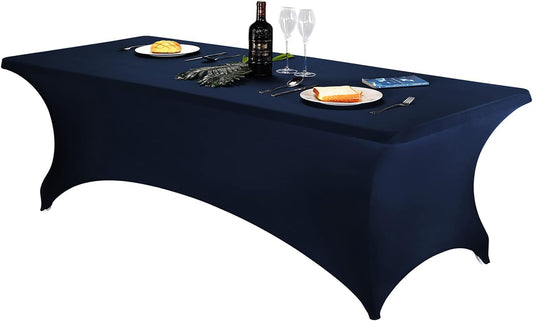 FORLIFE Spandex Table Cover - Fitted 8ft Rectangular Tablecloth, Stretch Patio Cover, Universal for Wedding, Banquet, Party (Navy)