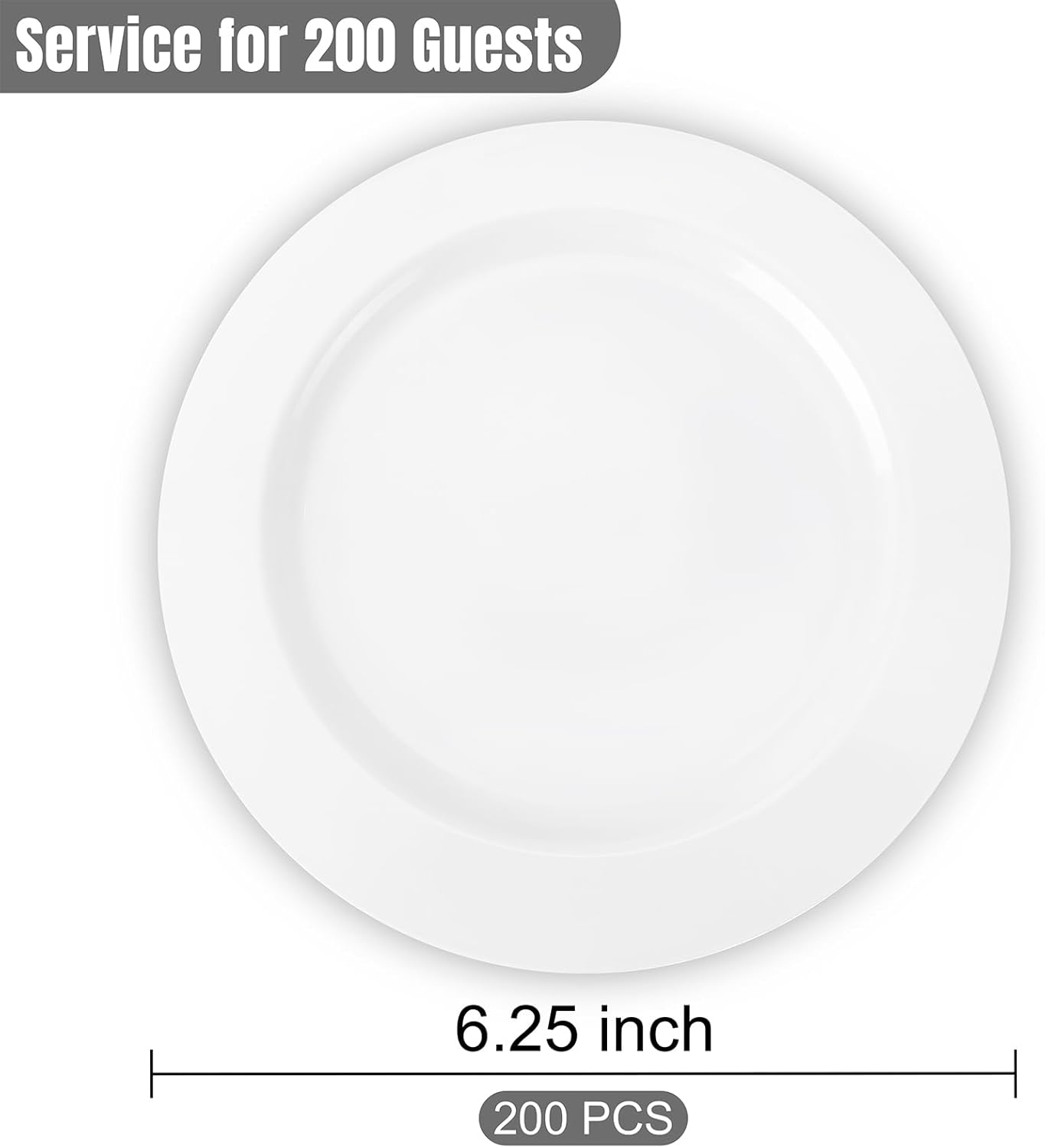 bUCLA 200PCS White Plastic Plates - 6.25inch Disposable Salad/Dessert/Appetizer/Small Cake Plates for Wedding & Party