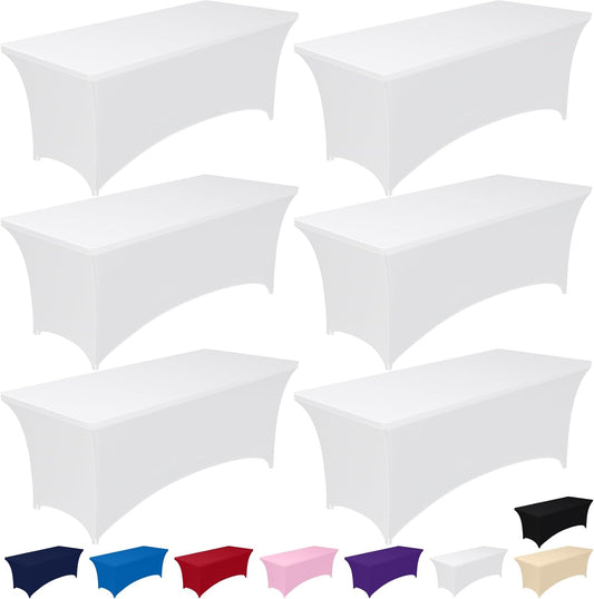 Pureegg Spandex Tablecloth 4ft - 6 Pack, Fitted and Stretch Table Cover for Rectangle Tables, Wrinkle-Resistant and Secure Fabric for Outdoor, Picnic, Party, Wedding, Banquet and Birthday, White
