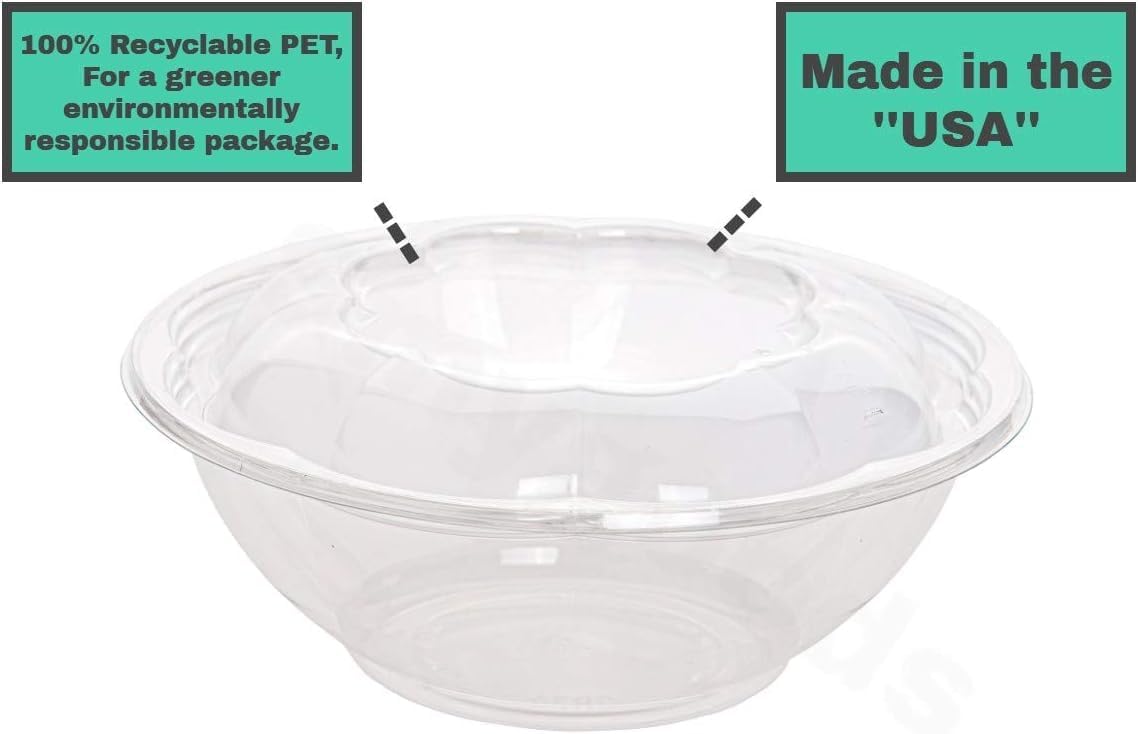 Smygoods Disposable Plastic Salad Bowls with Airtight Lids Ideal for Meal Prep, Takeout, Catering, Parties, Picnics, and Food Storage, Stackable, Leak-Proof