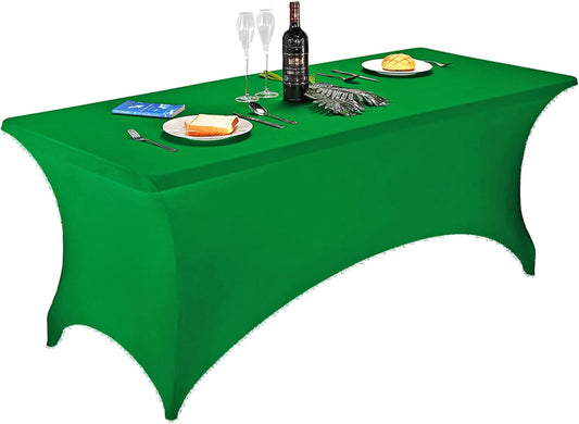 FORLIFE Spandex Table Cover - Fitted 6ft Rectangular Tablecloth, Stretch Patio Cover for Wedding, Banquet, Party (Emerald)