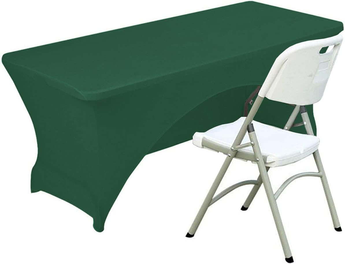 Spandex Table Cover 8 ft. Fitted Polyester Tablecloth Stretch Table Cover Table Topper Open Back - Emerald Green