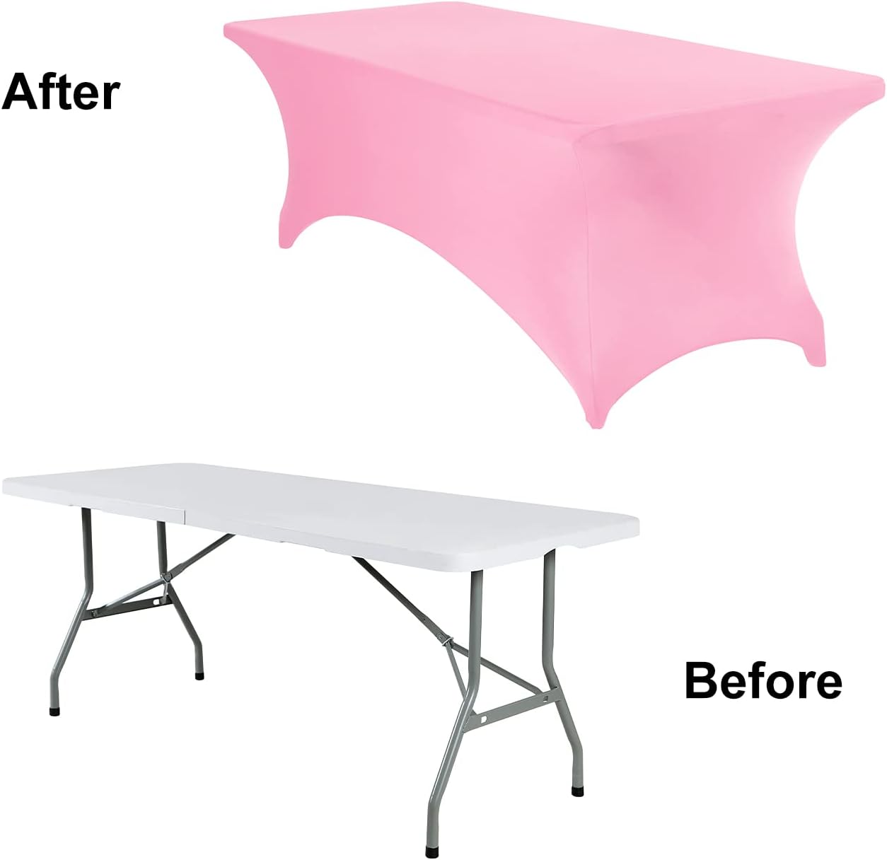 4Pack Spandex Waterproof Table Covers 8ft，Spandex 8ft Waterproof Table Cover for Party,Wedding, Banquet, and Events(Pink)