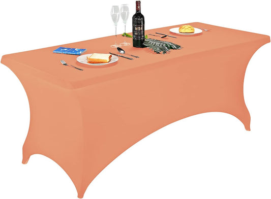 FORLIFE Spandex Table Cover - Fitted 6ft Rectangular Tablecloth, Stretch Patio Cover, Universal for Wedding, Banquet, Party (Peach)