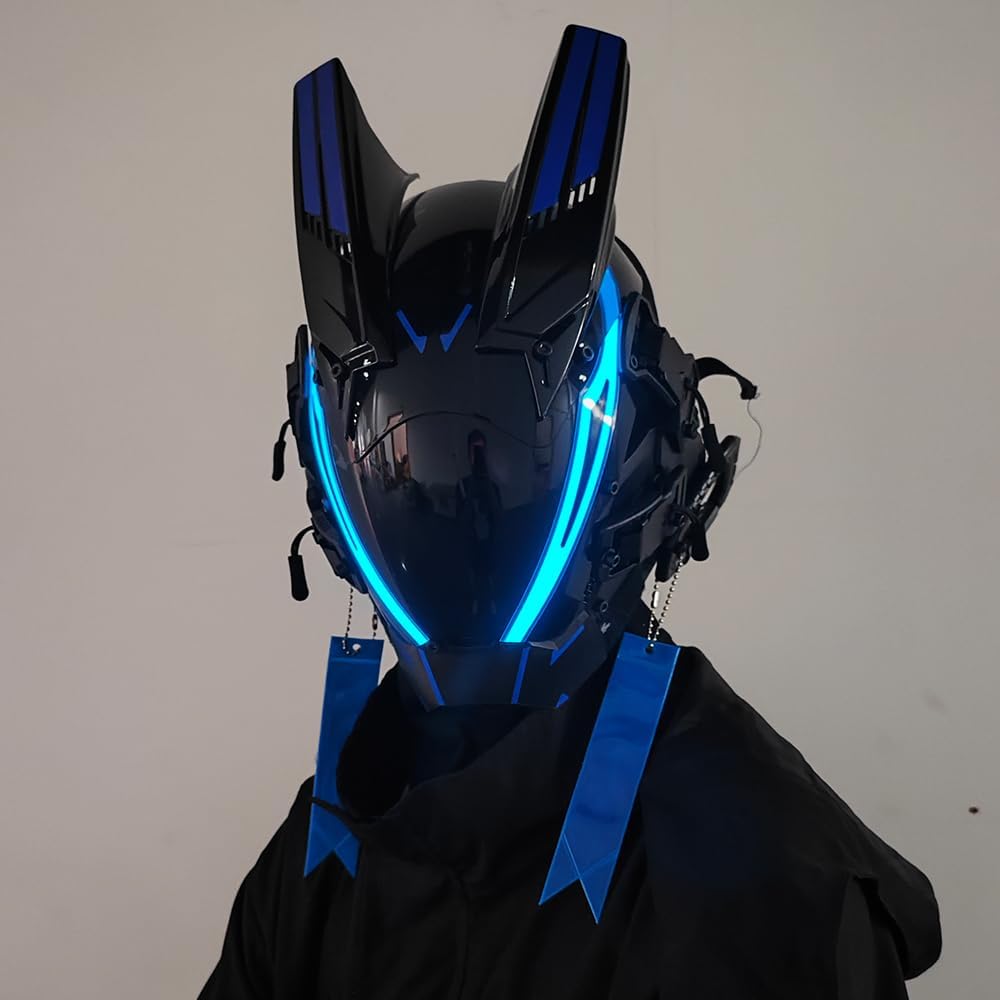 KYEDAY Punk Mask for Men,LED Mask for Women,Futuristic Punk Techwear, Cosplay Halloween Fit Party Music Festival Accessories