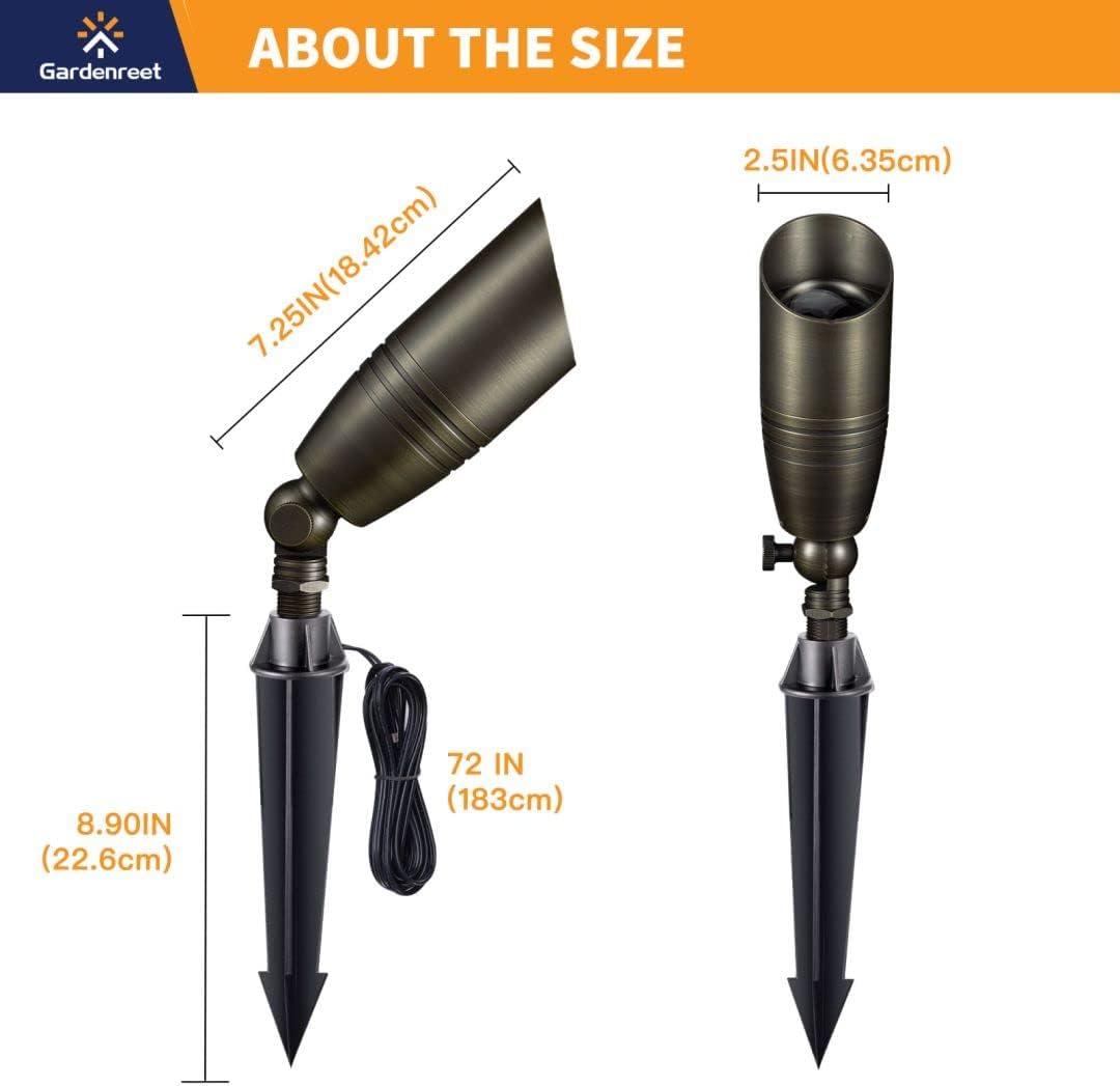 Gardenreet Brass Low Voltage Landscape Spotlights(6-Pack) Kit 12V LED with 100 Feet Wire and 30Pack Connectors for Outdoor Yard Garden Patio Without Transformer