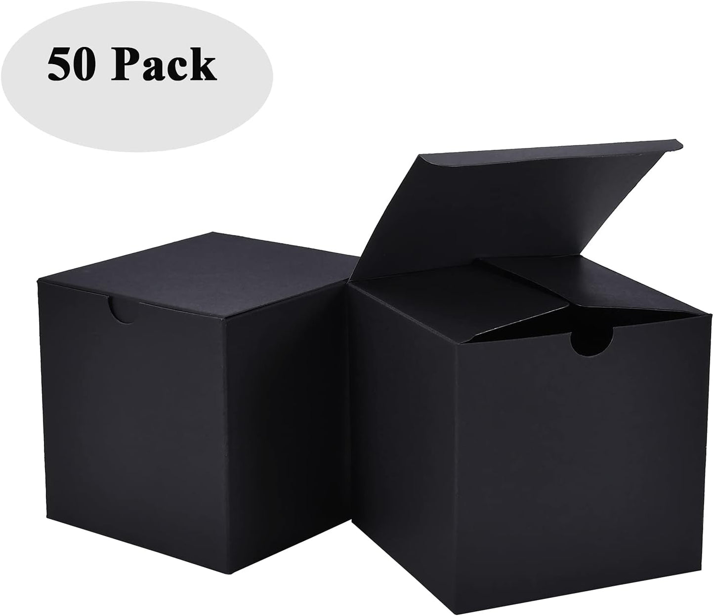 NIGNYA 50 Pack Black Gift Boxes 3x3x3 inches, Small Kraft Cardboard Gifts Boxes Paper Cube Favor Box Easy Assemble Paper Gift Box with lids for Presents Birthday Christmas Wedding Party