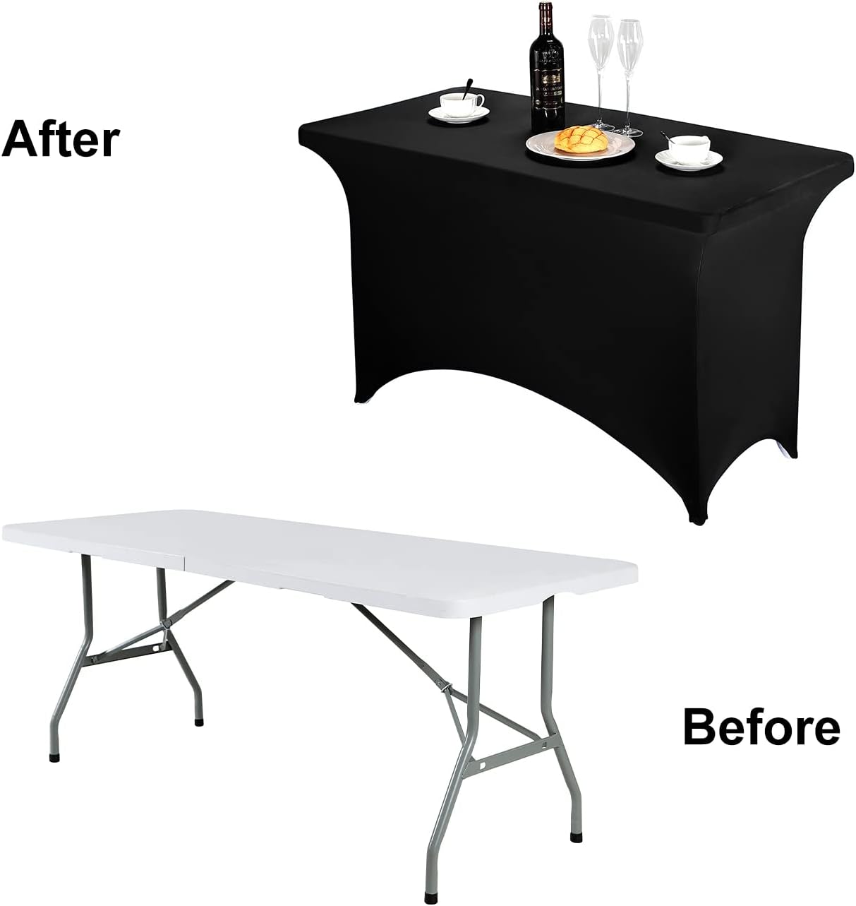 FORLIFE Spandex Table Cover - Fitted 4ft Rectangular Tablecloth, Stretch Patio Cover, Universal for Wedding, Banquet, Party (Black)