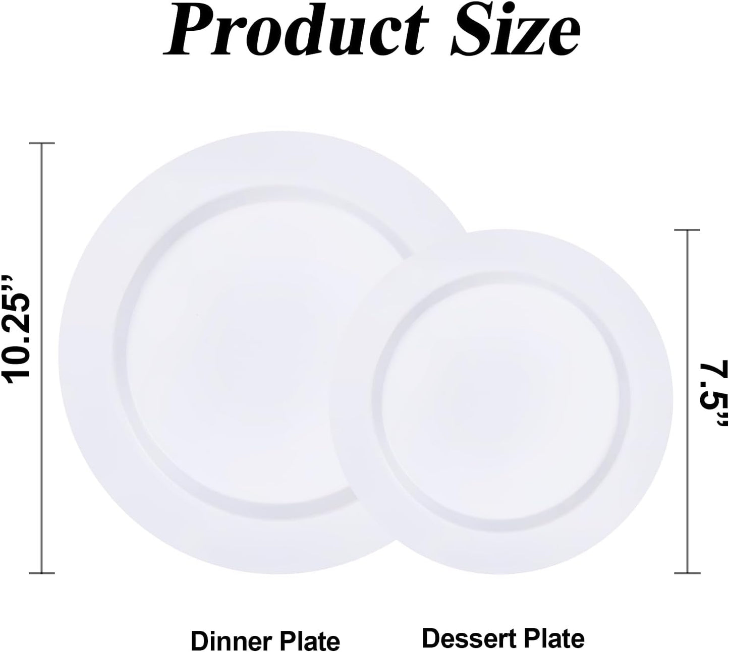 100PCS White Plastic Plates Set, 50 10.25 inch Dinner Plate and 50 7.5 inch Dessert Plates, Premium Disposable Plates for Party, Wedding