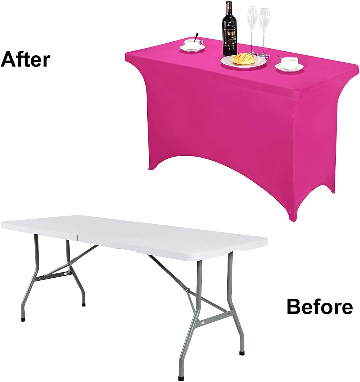 FORLIFE 2Pack Spandex Table Covers，Fitted Tablecloth for Rectangular Tables, Stretch Patio Table Covers, Universal Spandex Table Cover for Wedding, Banquet, Party (4ft, Fuchsia)