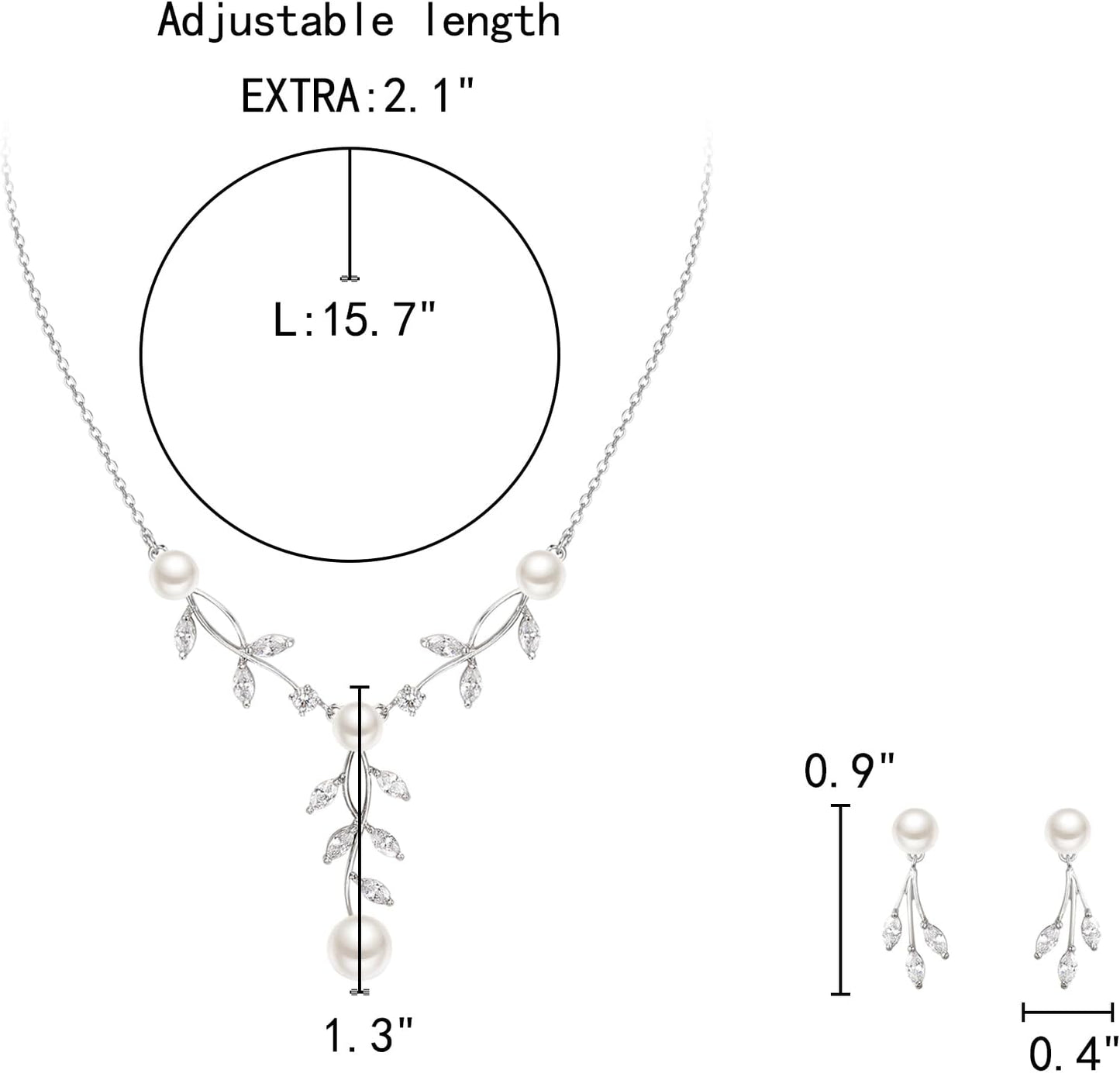 EleQueen Women's Simulated Pearl Wedding Jewelry Set, Cubic Zirconia Marquise Floral Bridal Necklace Earrings Bracelet Sets