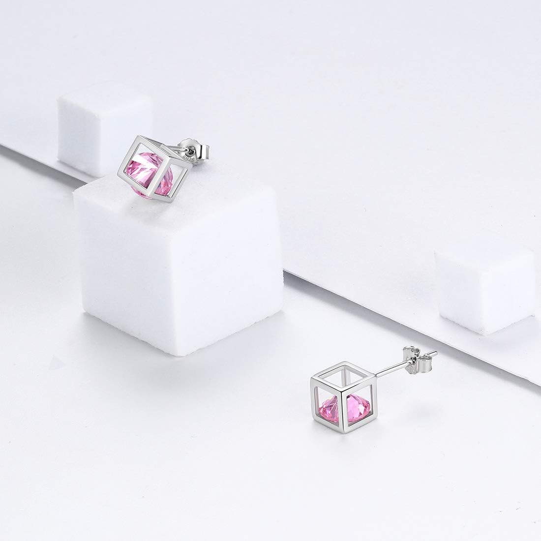 Aurora Tears Birthstone Necklace/Earring 925 Sterling Silver Women Cross/3D Cube/Cresent Moon Birth Stone Jewelry Mens Birthday Gift Anniversary Present
