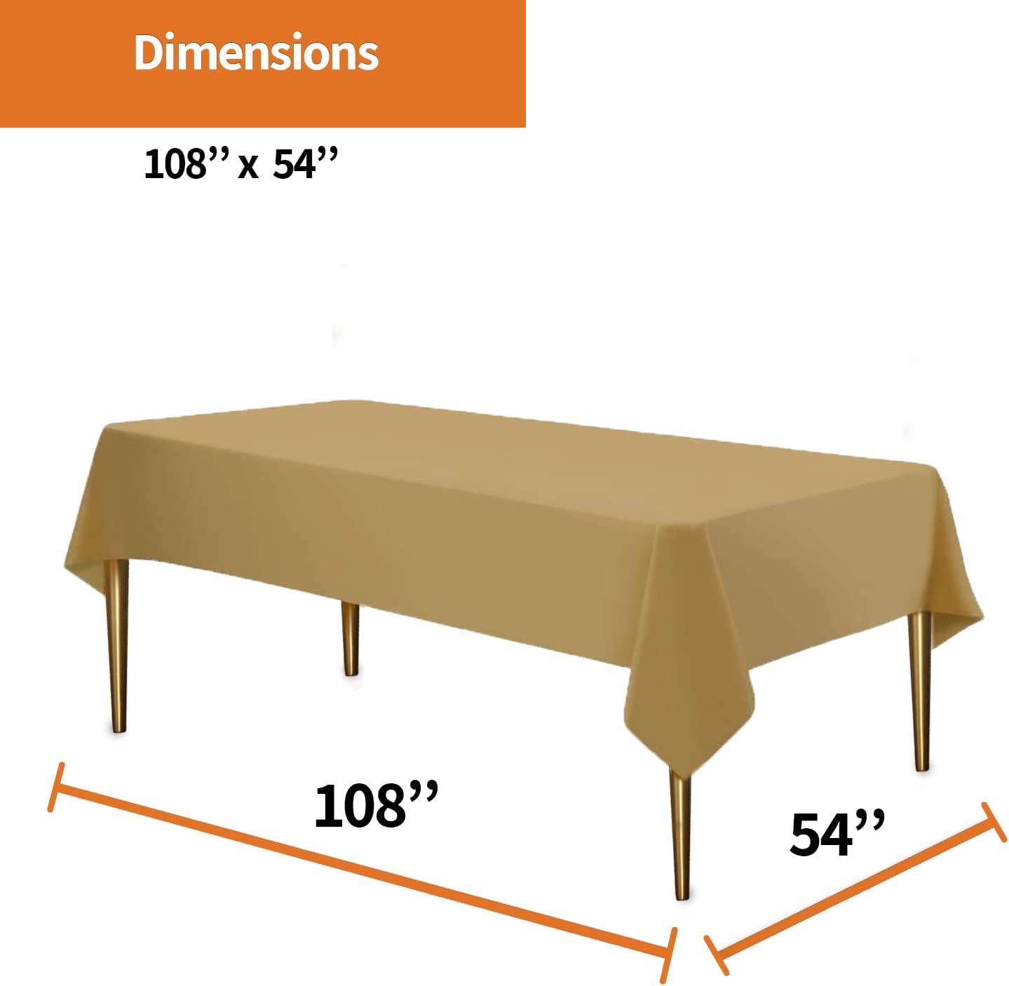 Gold Disposable Plastic Tablecloth for Rectangle Tables (12 Pack) Premium Decorative Table Cloth for Parties, Events & Weddings, Indoors & Outdoors, 54 x 108 inches, Plastic Table Cover