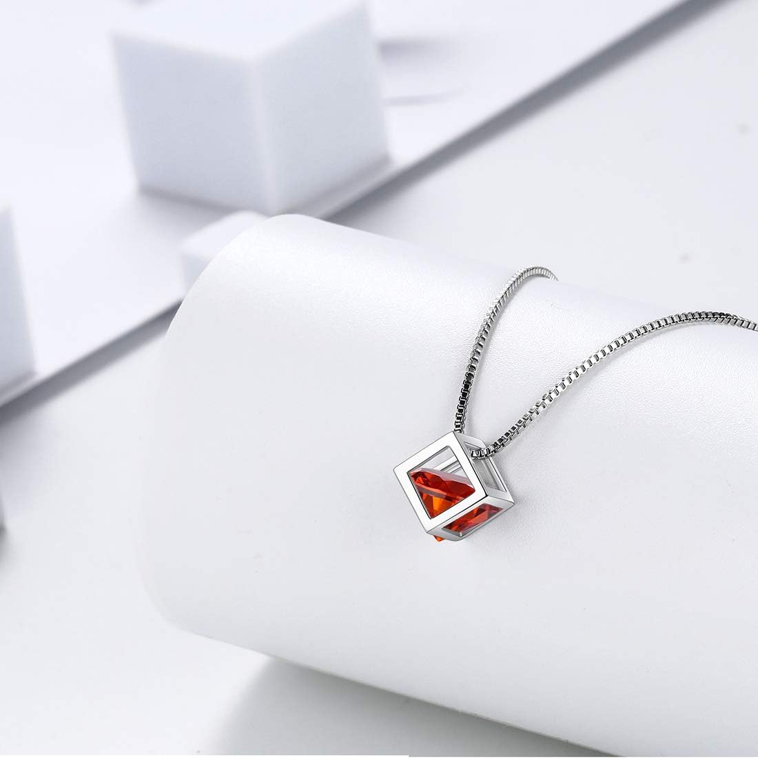 Aurora Tears Birthstone Necklace/Earring 925 Sterling Silver Women Cross/3D Cube/Cresent Moon Birth Stone Jewelry Mens Birthday Gift Anniversary Present