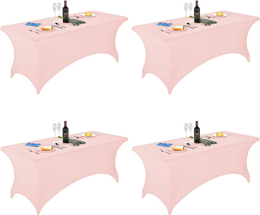 FORLIFE 4Pack Spandex Table Covers，Fitted Tablecloth for Rectangular Tables, Stretch Patio Table Covers, Universal Spandex Table Cover for Wedding, Banquet, Party (6ft, BlushPink)