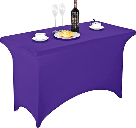 FORLIFE Spandex Table Covers，Fitted Tablecloth for Rectangular Tables, Stretch Patio Table Covers, Universal Spandex Table Cover for Wedding, Banquet, Party (4ft, Purple)