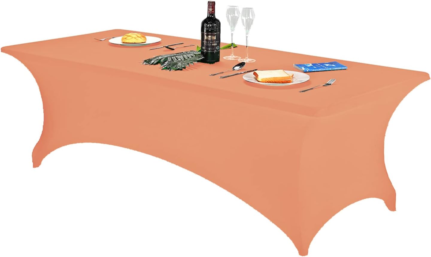FORLIFE Spandex Table Cover - Fitted 8ft Rectangular Tablecloth, Stretch Patio Cover, Universal for Wedding, Banquet, Party (Peach)