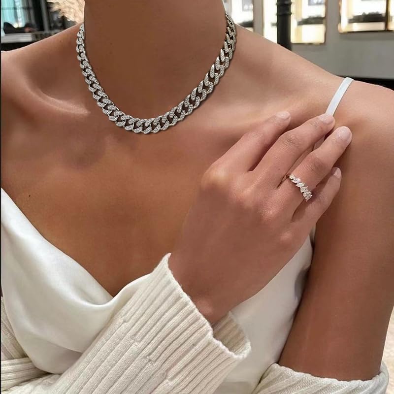 Tennis Necklace Bracelet for Women, Sterling Sliver, Dainty Chocker Necklace, Crystal Bracelet for Women, Wedding Jewelry for Bride, Sparkly Party Prom Hypoallergenic