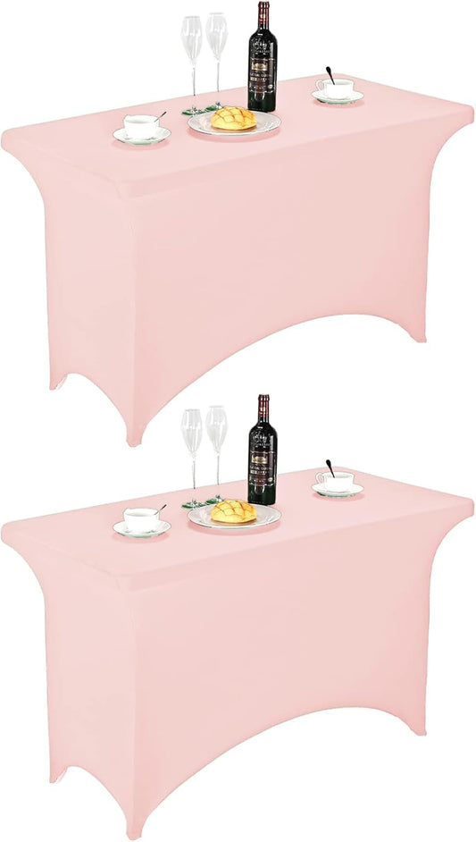 FORLIFE 2Pack Spandex Table Covers，Fitted Tablecloth for Rectangular Tables, Stretch Patio Table Covers, Universal Spandex Table Cover for Wedding, Banquet, Party (4ft, Blush Pink)