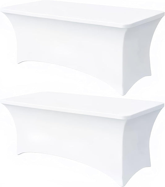6FT White Table Cloth - 2 Pack Fitted Stretch Rectangle Spandex Tablecloth, Washable Table Cover for Party, Picnic, Wedding, Banquet, Birthday and Festival(30" x 72")