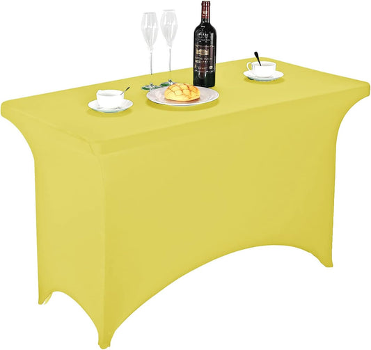 FORLIFE Spandex Table Cover - Fitted 4ft Rectangular Tablecloth, Stretch Patio Cover, Universal for Wedding, Banquet, Party (Yellow)