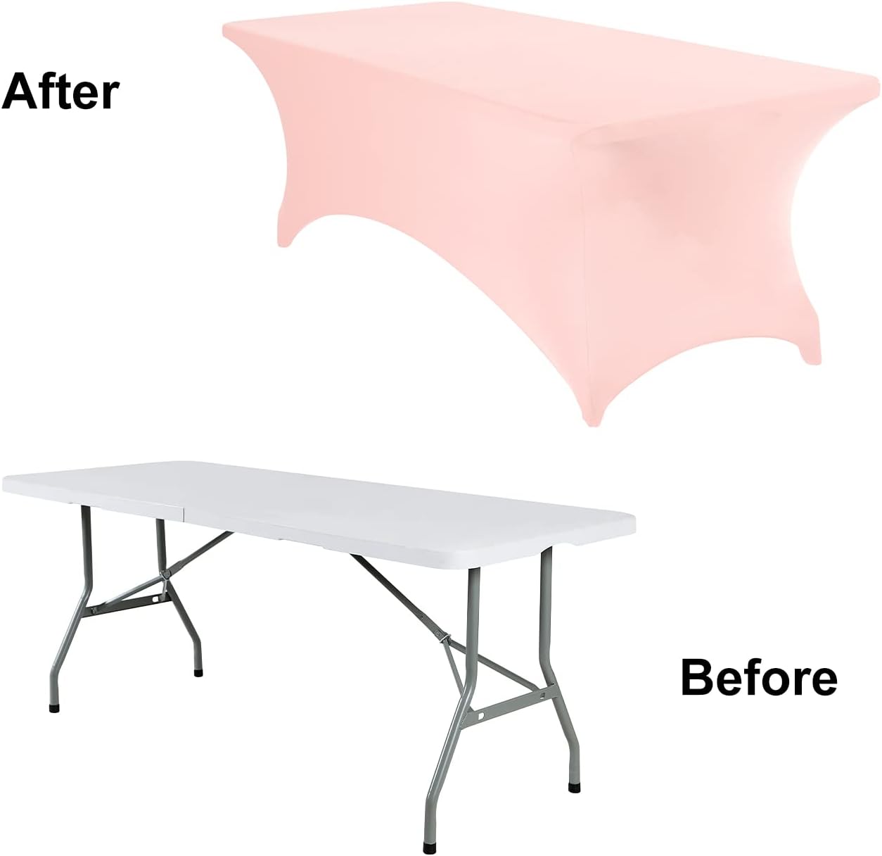 4Pack Spandex Waterproof Table Covers 8ft，Spandex 8ft Waterproof Table Cover for Party,Wedding, Banquet, and Events(Blush Pink)