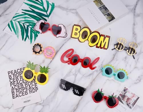 Party Sunglasses - 9 Pairs Funny Hawaiian Glasses, Funny Novelty Giant Fancy Summer Kids Party Favors,photo booth props Beach Themed Party Supplies Decoration