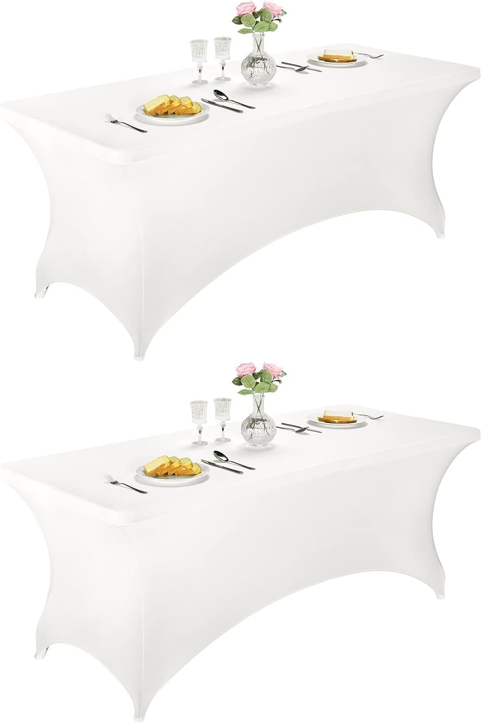 LZY Spandex Table Covers 6 Feet, Stretch/Fitted Table Covers for 6 Feet Folding Table, Rectangular Spandex Table Cloths for Wedding Party or Event (6FT-2PCS, White)