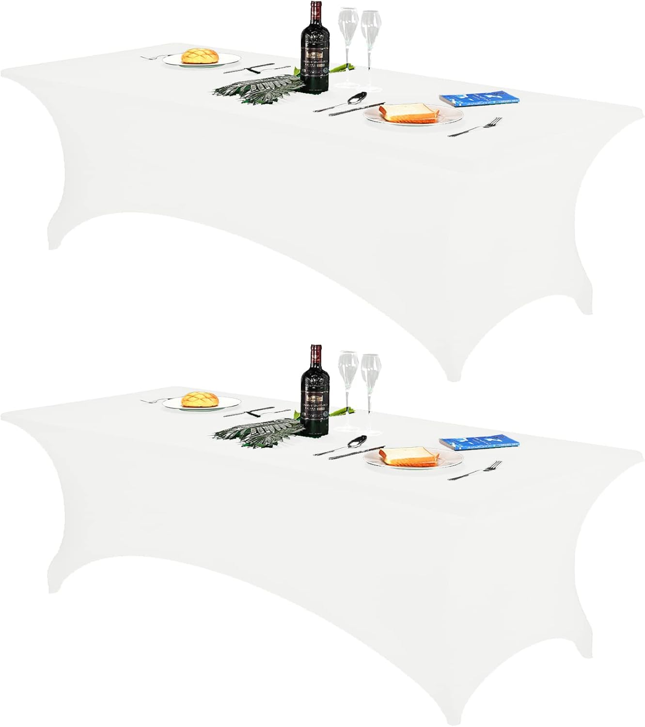 FORLIFE 2Pack Spandex Table Covers，Fitted Tablecloth for Rectangular Tables, Stretch Patio Table Covers, Universal Spandex Table Cover for Wedding, Banquet, Party (8ft, White)