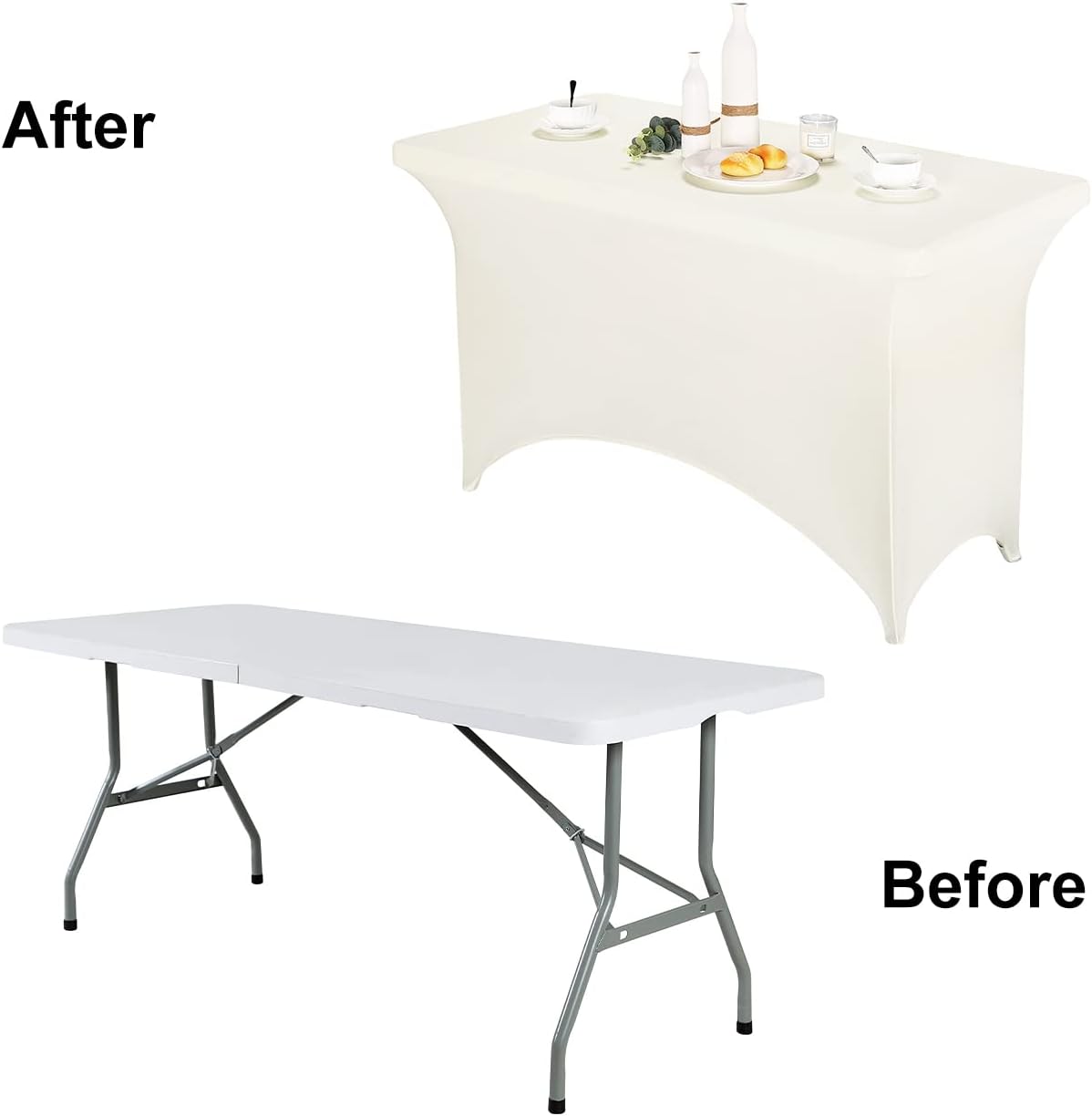 FORLIFE Spandex Table Covers，Fitted Tablecloth for Rectangular Tables, Stretch Patio Table Covers, Universal Spandex Table Cover for Wedding, Banquet, Party (4ft, Ivory)