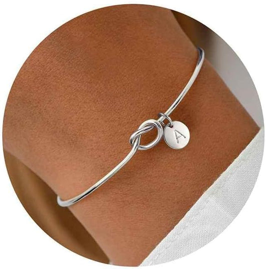 Turandoss Initial Bracelets for Women - Dainty Knot Letter A-Z Initial Bracelet for Women, Personalized Cuff Bangle Bracelet for Women, Jewelry for Women