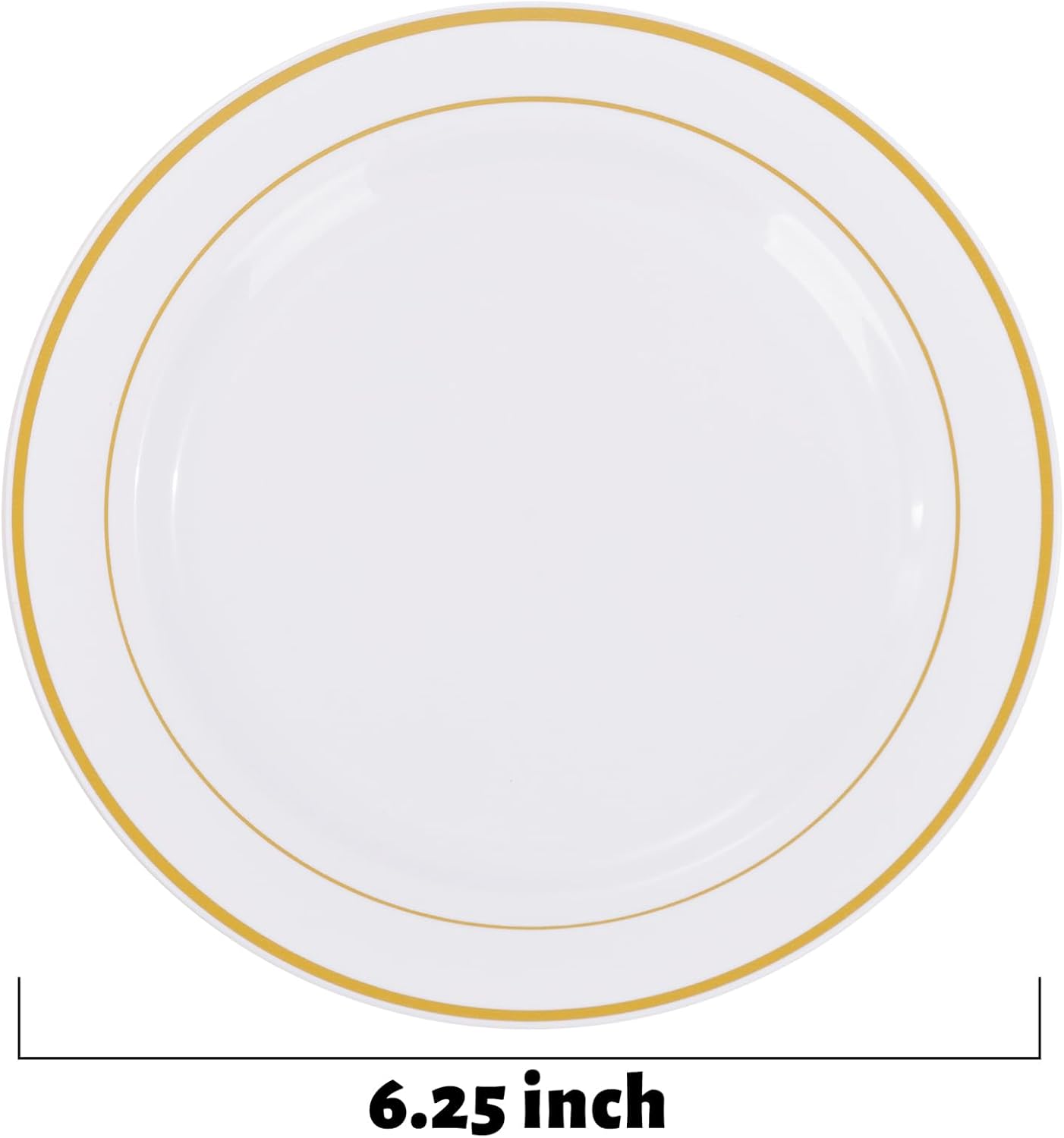 bUCLA 200PCS Gold Plastic Plates - 6.25inch White with Gold Trim Disposable Salad/Dessert/Appetizer/Small Cake Plates, Ideal for Wedding & Party