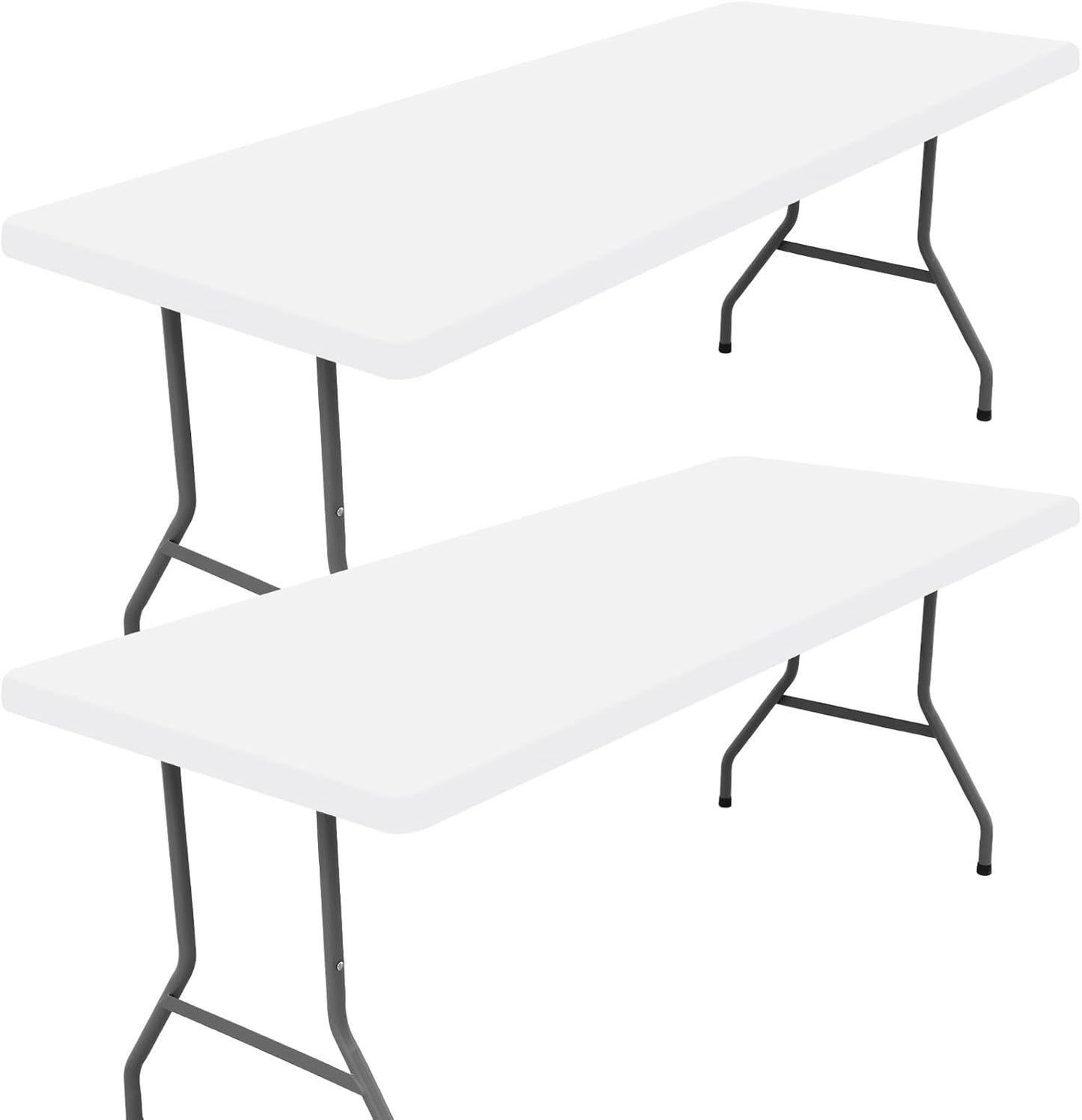Spandex 8 Foot Rectangle Table Cloth 2 Pack, Elastic Fitted Tablecloths for Picnic, Stretch Washable Patio Table Cover for Outdoor, Camping, Banquet and Parties (White, 36"x96")