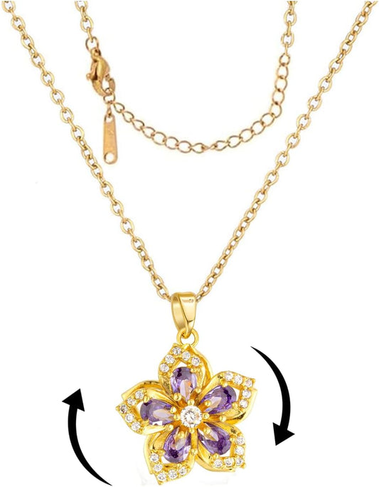 Necklace for Women Gold Flower Fidget Necklace Rotatable Crystal Silver Blossom Pendant Necklaces Adjustable Spinning Fidget Necklaces Redbud Flower Choker Funny Gift Jewelry